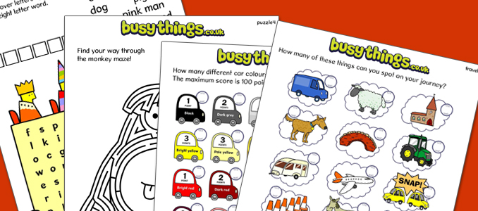 Free children’s travel activity pack with printable journey games, mazes, bingo and car colour activities