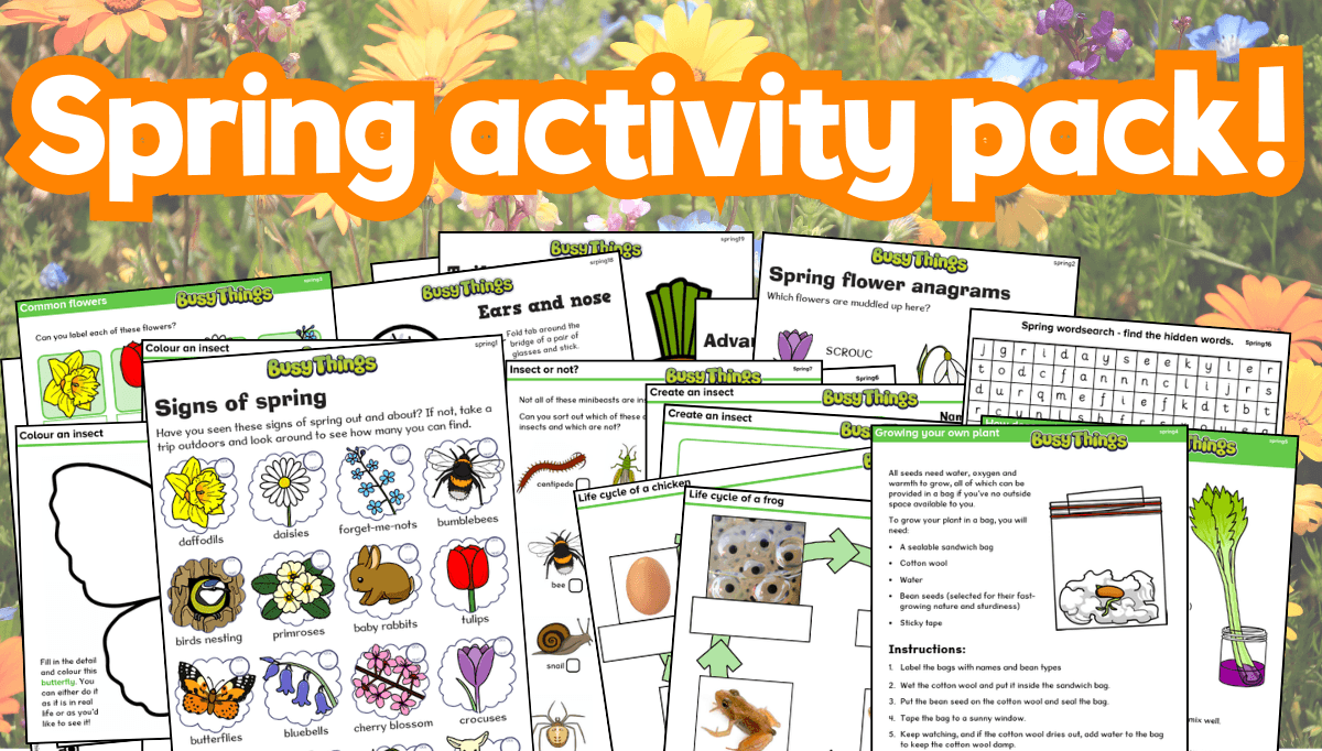 Free spring activity pack for kids with printable worksheets, science experiments and activities