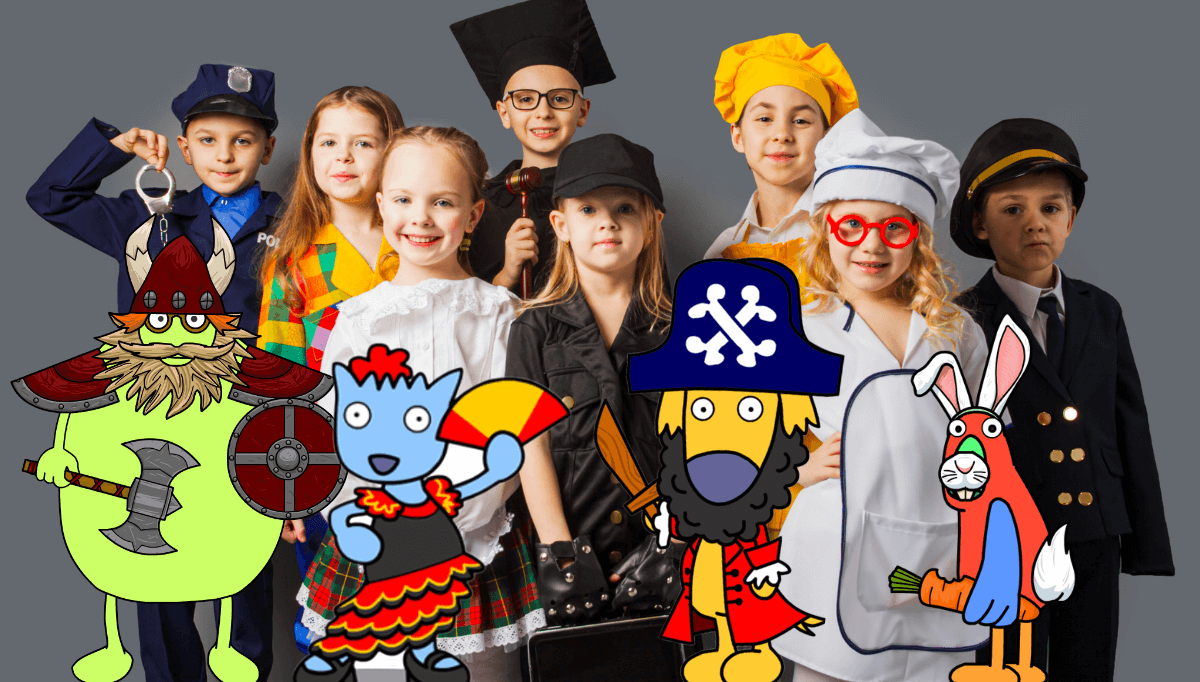 Children in fancy dress costumes – imaginative summer activity for children