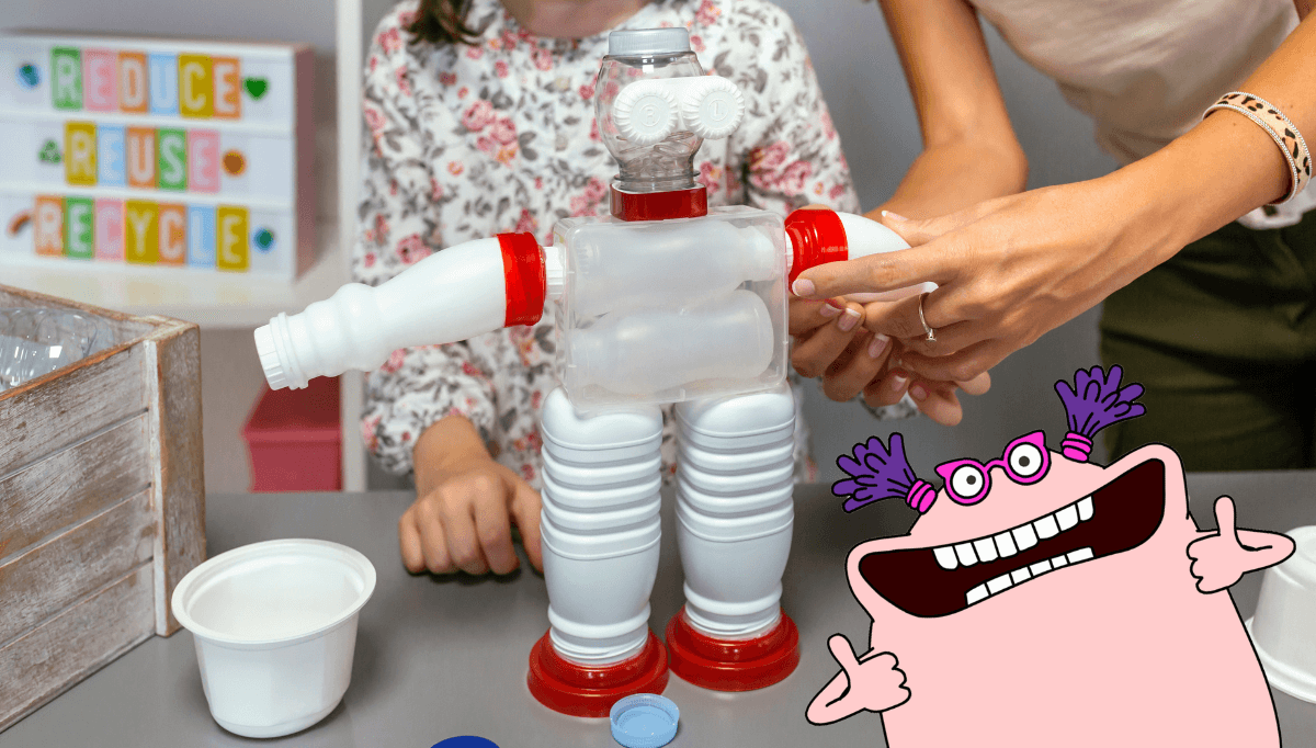 Recycled craft robot made from boxes and tubes – fun junk modelling activity for children