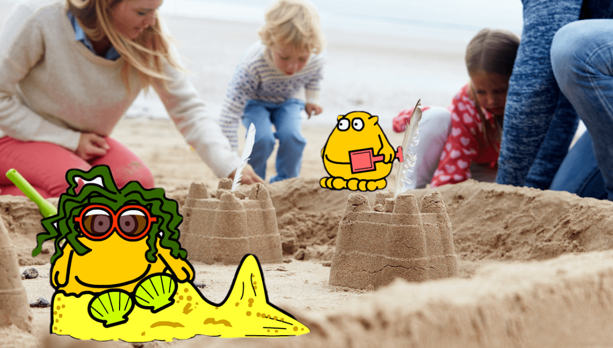 Child building sandcastles on a sunny beach – fun summer STEM activity for kids
