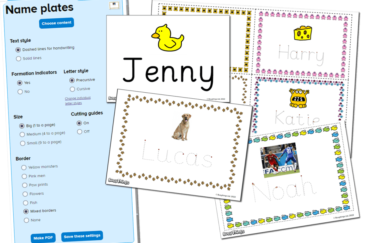 Busy Things Resource Maker name plate activity for children