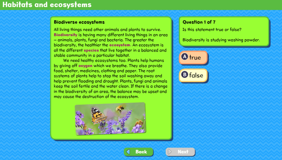 Habitats and ecosystems quiz screenshot
