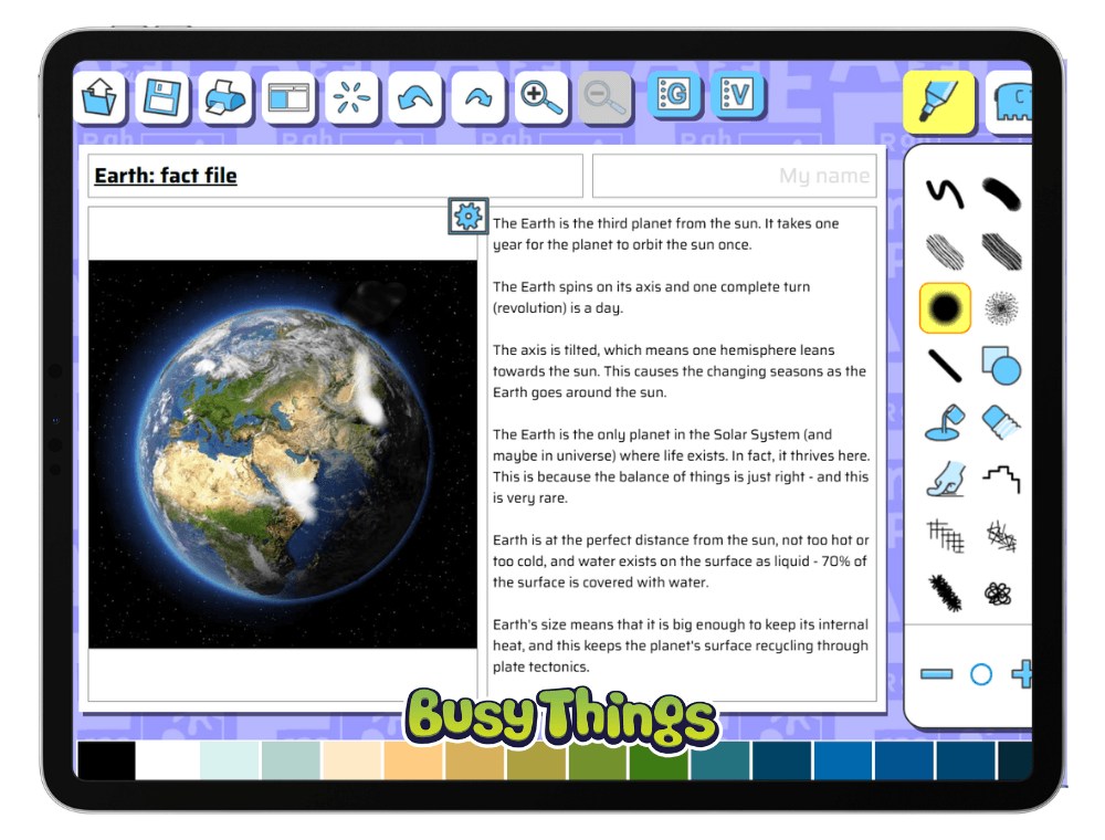 Earth fact file template showing information about the planet 
