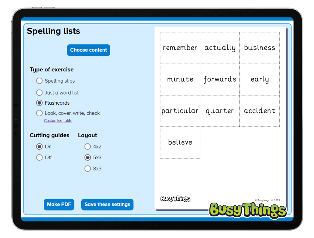 Make custom spelling activities on Busy Resource Maker