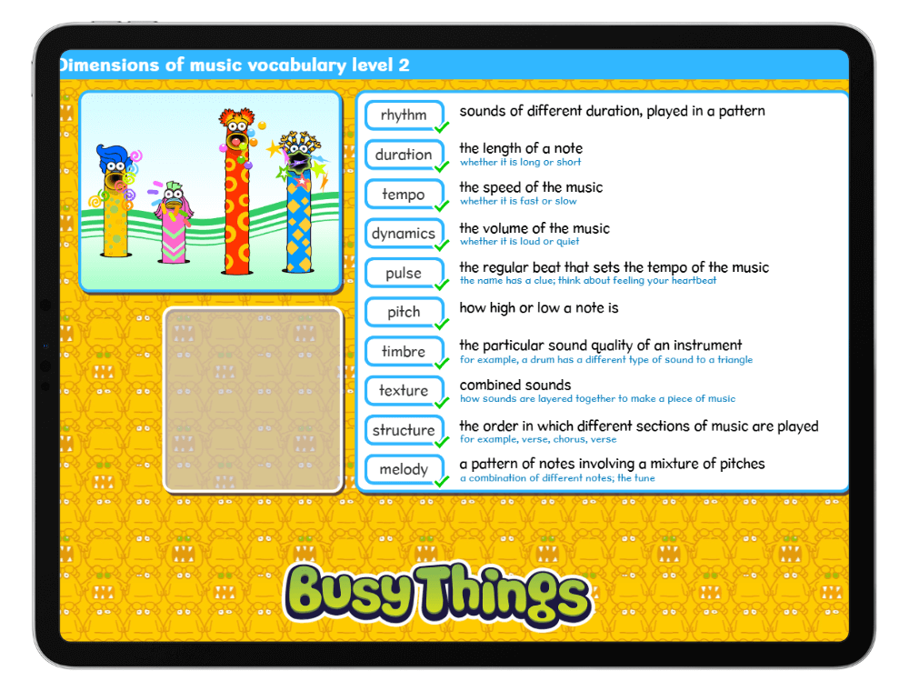 Learn about musical vocab - interactive worksheet on Busy Things