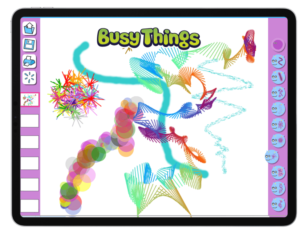 Busy Things art game for kids on a tablet - can you draw what K-Pop sounds like?