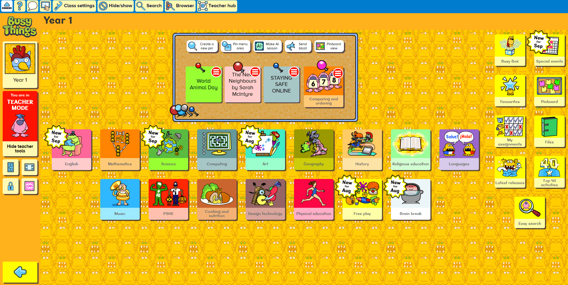 Year 1 welcome page screenshot