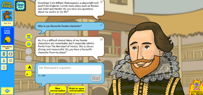 Interview Shakespeare A. I. activity screenshot