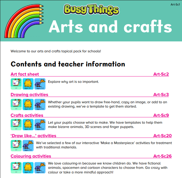 Arts and crafts topical pack 