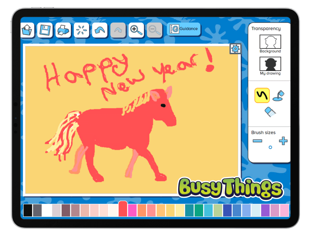 Chinese New Year Fire Horse art activity on Busy Things tablet screenshot