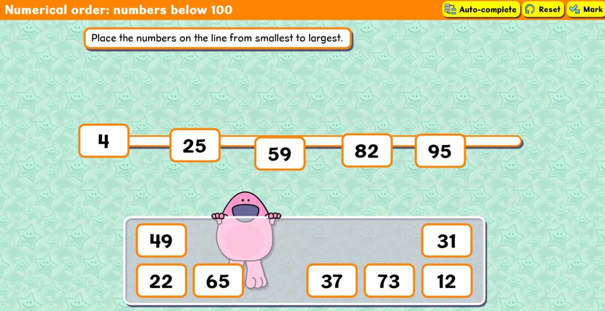 Screenshot from Numerical order activity in KS1 Maths