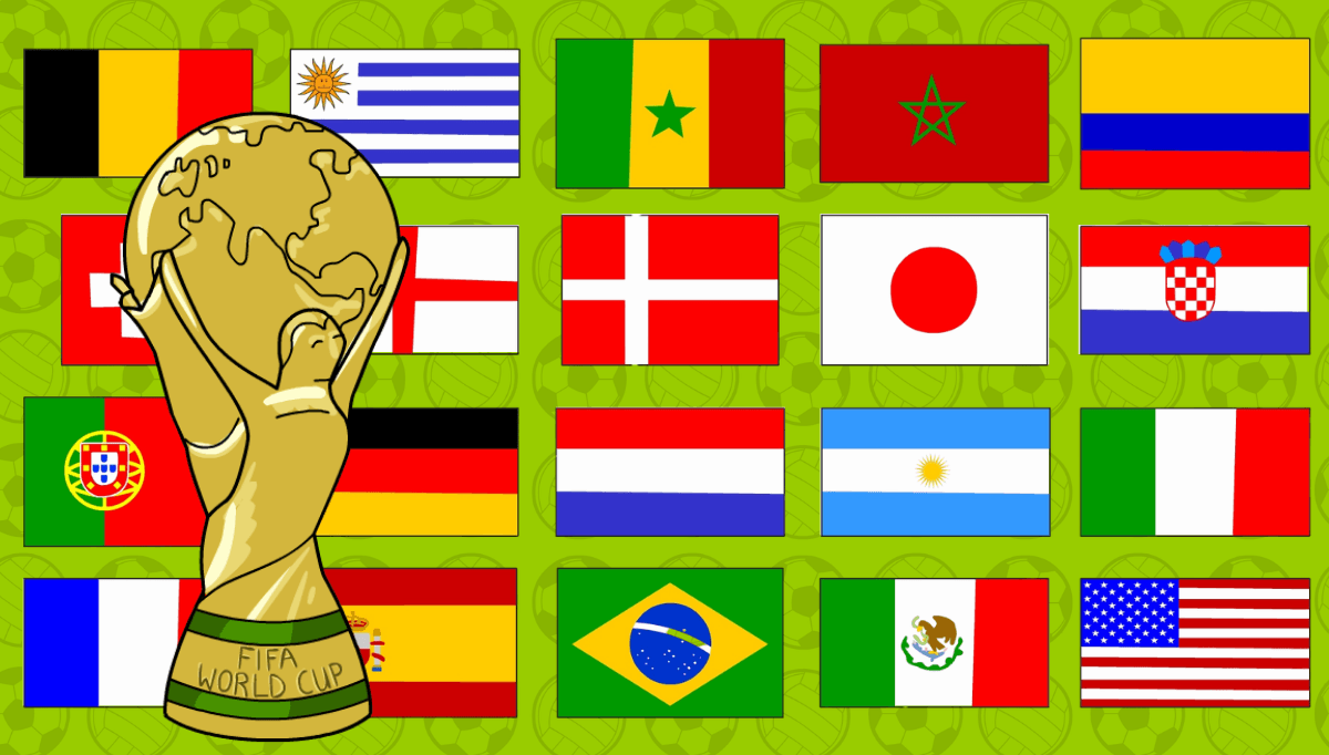 Football World Cup countries and flags activity for children featuring international flags from teams around the world.