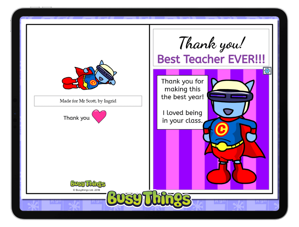Busy Things Busy Publisher thank you card activity for children to make together