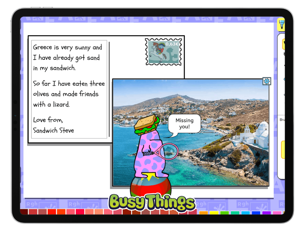 Busy Things postcard activity for children to create a summer postcard