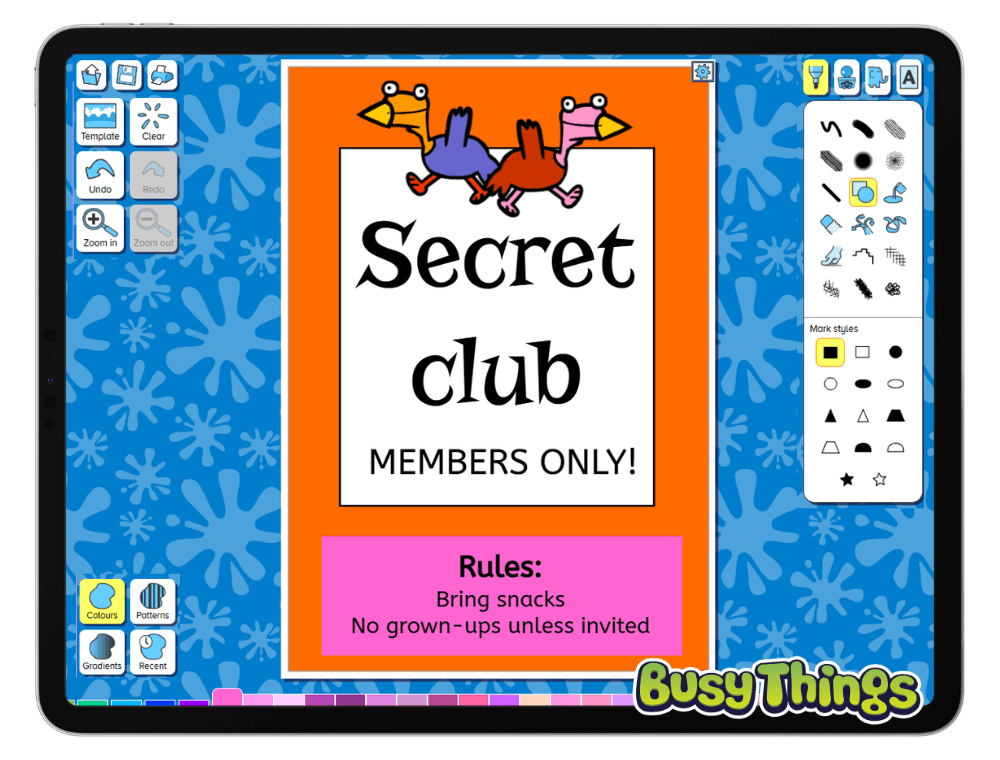 Busy Things Busy Publisher secret club sign for a rainy day den activity