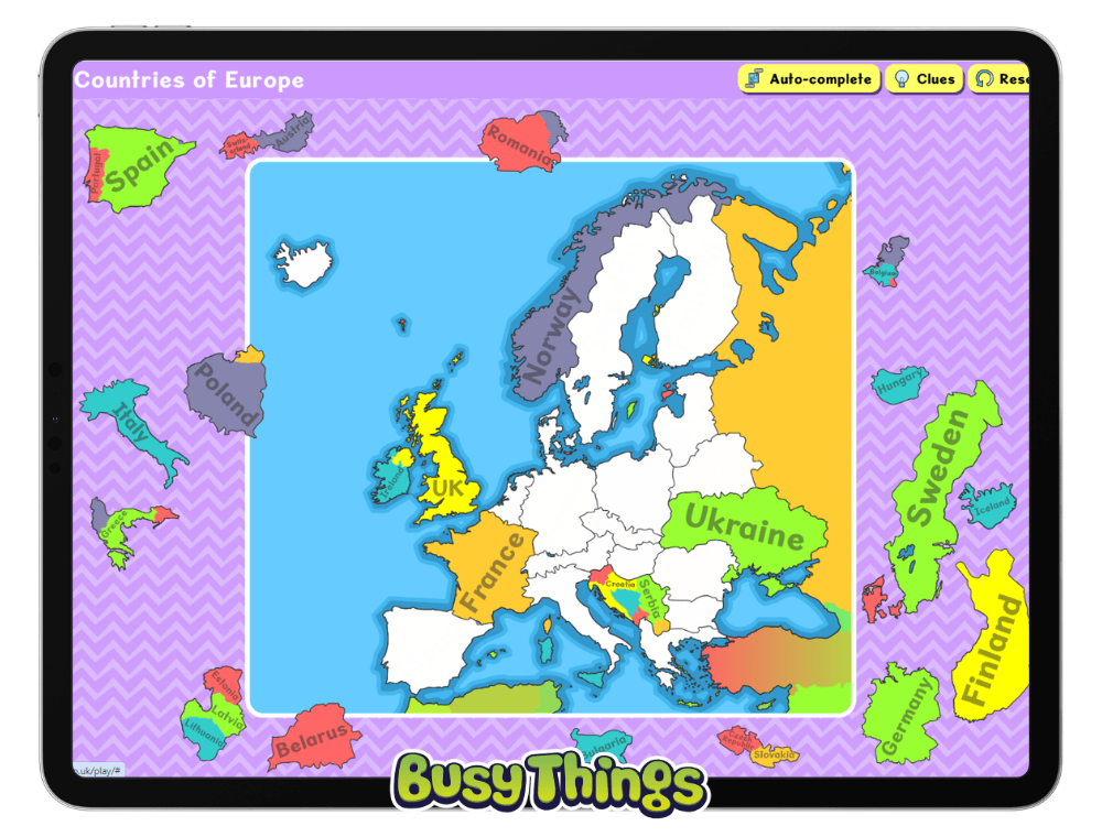 Busy Things Countries of Europe jigsaw activity for children to complete together