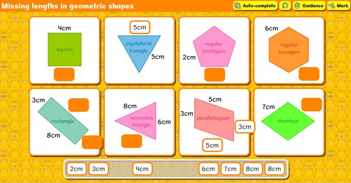 2-D shapes - Missing lengths activity