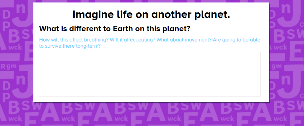 A writing project based on life on another planet - a custom-made activity for your class