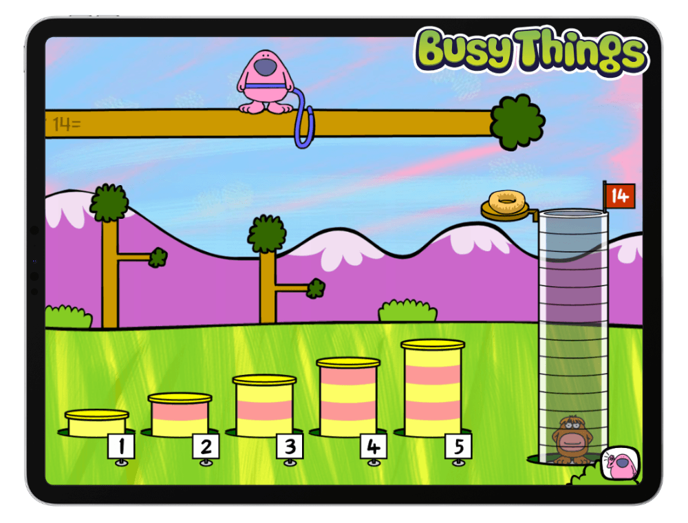 Busy Things Number Jump game where children combine different amounts to reach a target whole