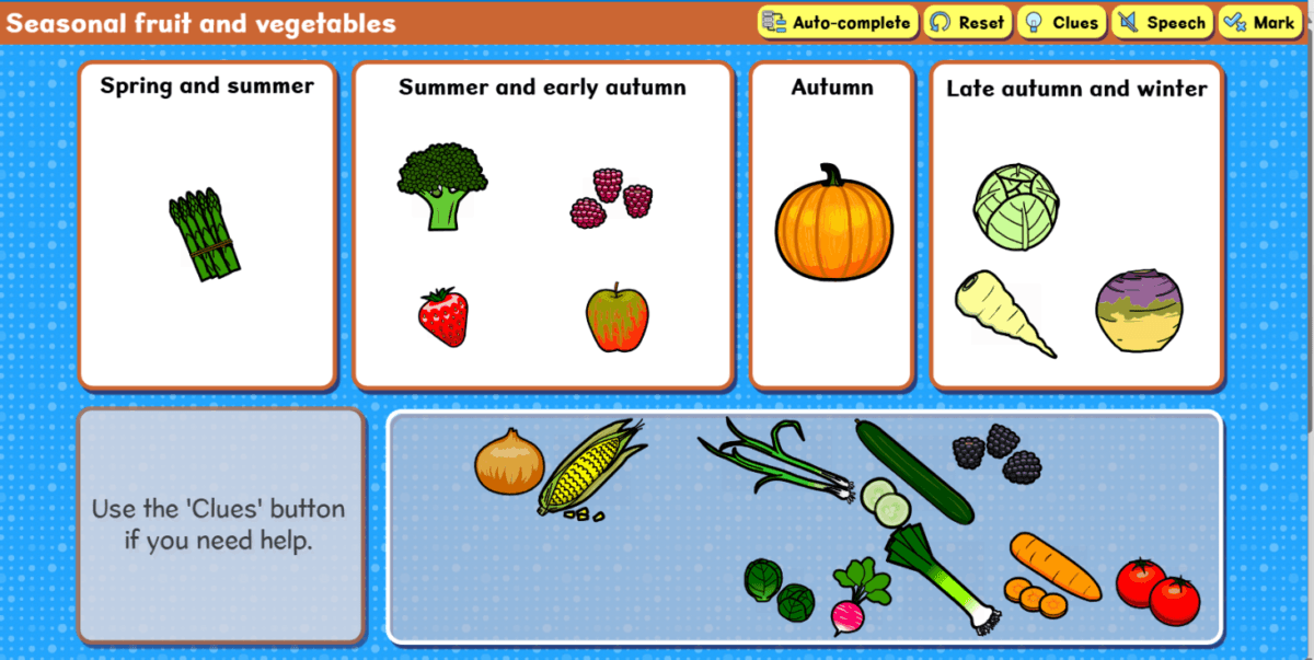 Seasonal fruit and vegetables activity screenshot