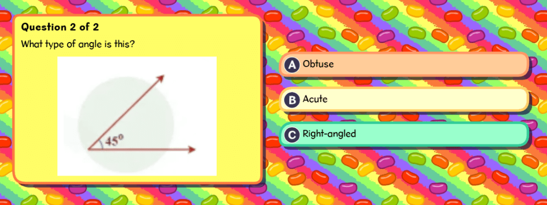 Angles quiz screenshot - a personalised classroom activity